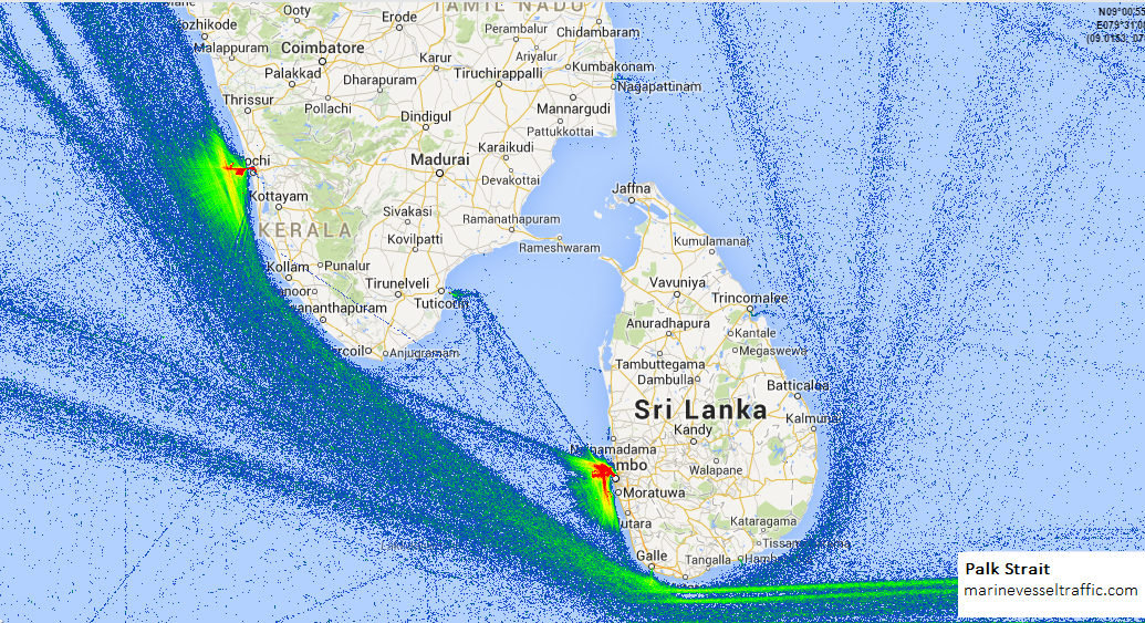 Live Marine Traffic, Density Map and Current Position of ships in PALK STRAIT